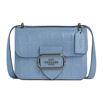 COACH Morgan Crocodile Embossed Leather Shoulder Bag, Crossbody Bag Trumpets Women's Bronze & Cornflower Blue