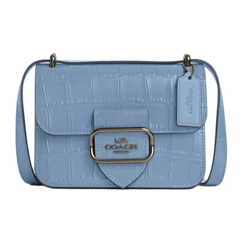 COACH Morgan Crocodile Embossed Leather Shoulder Bag, Crossbody Bag Trumpets Women's Bronze & Cornflower Blue-0