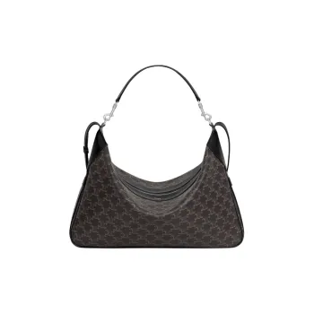 CELINE Romy Collection Canvas paneled Calfskin Trim Shoulder Bag Crossbody Bag Handbags Large Size Men's Black