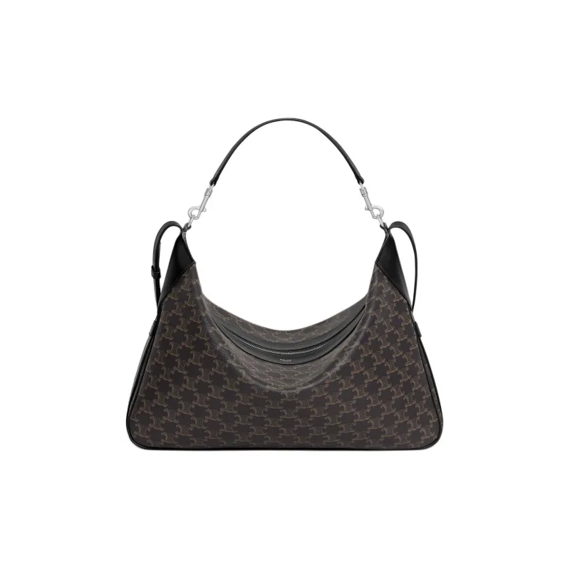 CELINE Romy Collection Canvas paneled Calfskin Trim Shoulder Bag, Crossbody Bag, Handbag Tubas Men's Black-0