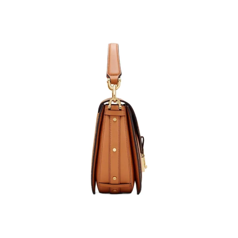 MCM Cow Leather Saddle Bag Handbag Small Size Women's Brown Cognac-4