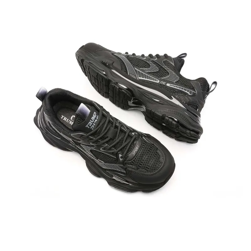 TRUMPPIPE Lightweight Height Increasing Low Top Chunky Sneakers Men's Black-4