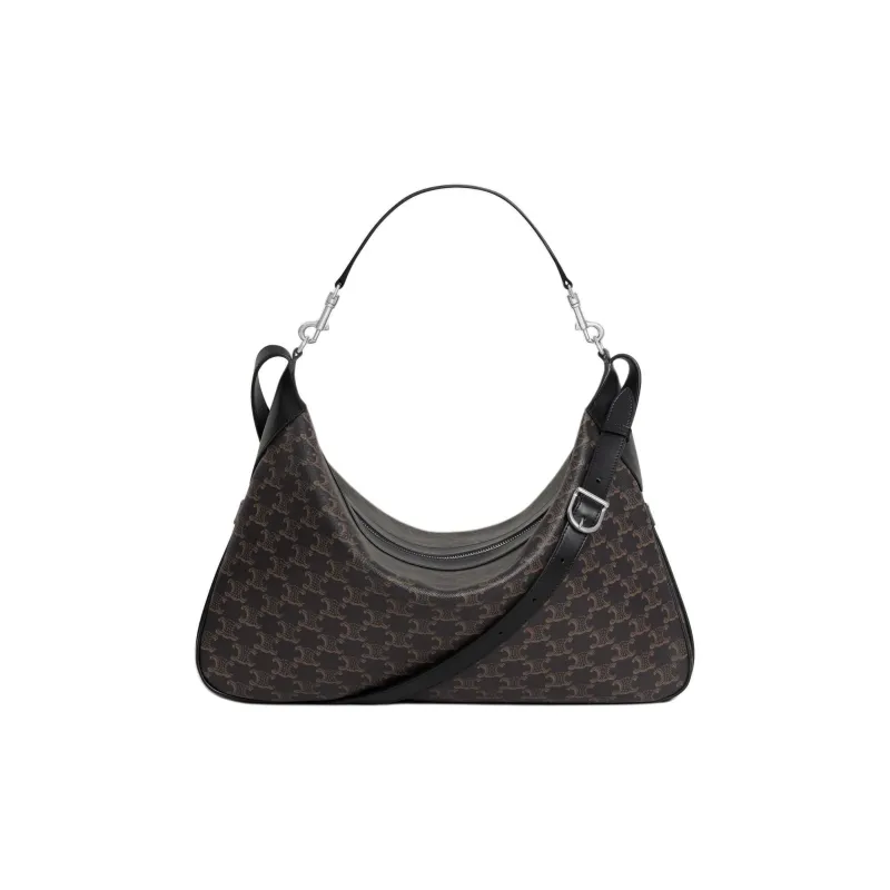 CELINE Romy Collection Canvas paneled Calfskin Trim Shoulder Bag, Crossbody Bag, Handbag Tubas Men's Black-2