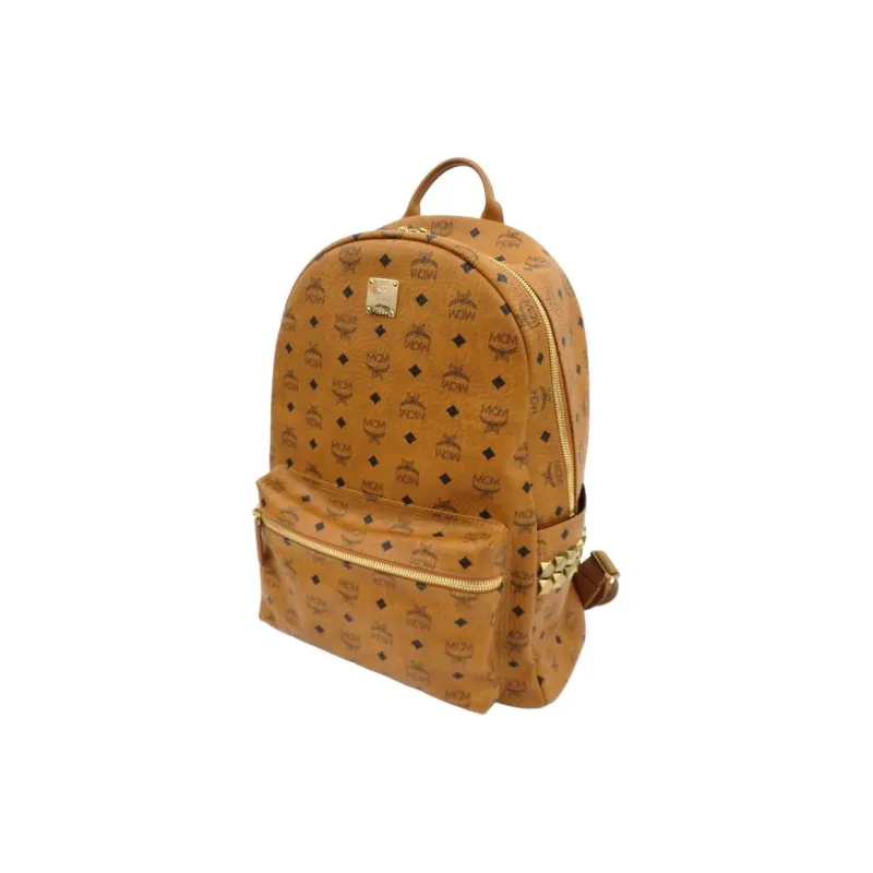 MCM Stark Backpack Visetos Side Studs Large Cognac-4