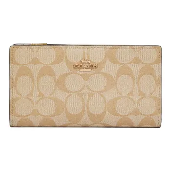 COACH Slim Wallet Canvas With Leather Clutches Wallets Small Size Women's Dark Khaki