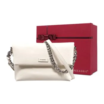 PESASRIE Synthetic Leather Luxury Chain Crossbody Bag, Shoulder Bag Large Size Women's White/Black