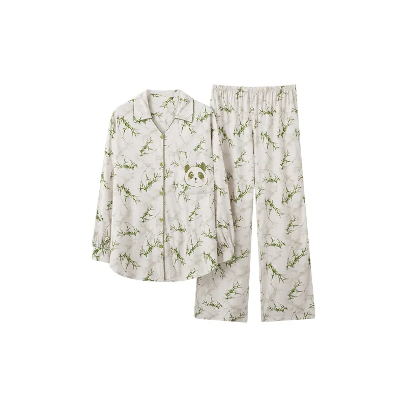 Chun Xi Pajama Set Women's White Green-0