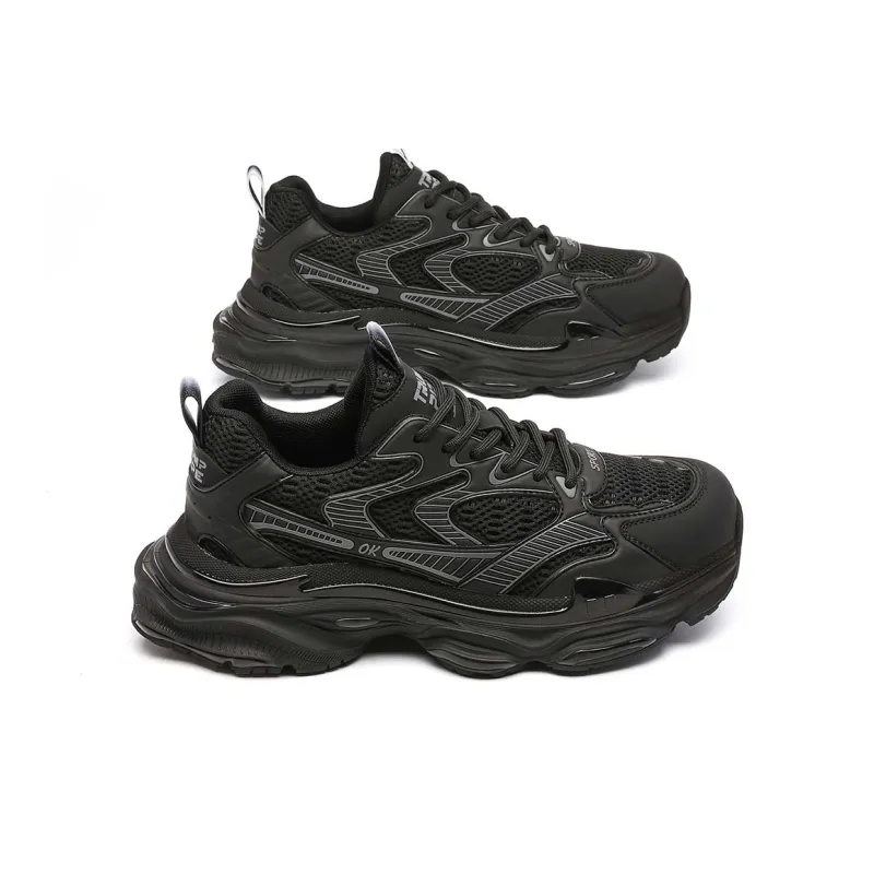 TRUMPPIPE Lightweight Height Increasing Low Top Chunky Sneakers Men's Black-3