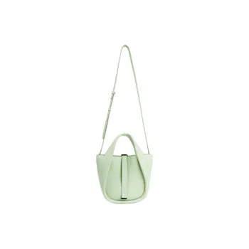 SUREN Litchi Grain Top Grain Cow Leather Basket Bag Shoulder Bag Crossbody Bag Handbag Small Size Unisex Mint Green