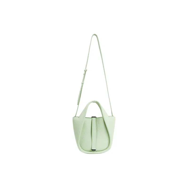 SUREN Litchi Grain Top Grain Cow Leather Basket Bag Shoulder Bag Crossbody Bag Handbag Small Size Unisex Mint Green-0