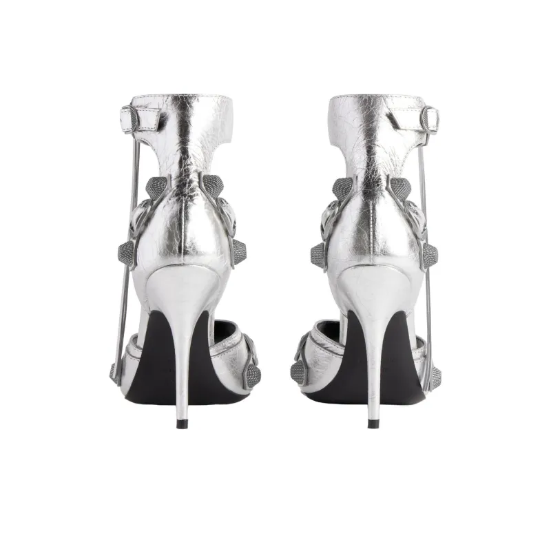 Balenciaga Cagole One Strap Sandals 11cm Women's Silver-4
