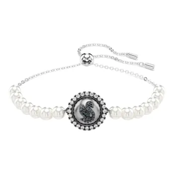 Swarovski Synthetic Cubic Zirconia Rhodium Plated Faux Crystal Faux Pearl Bracelets Women's Gray