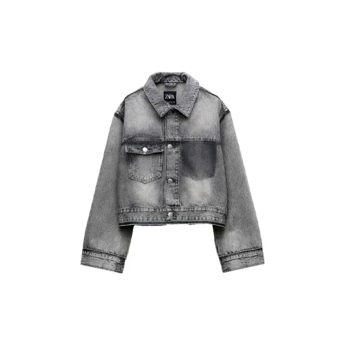 ZARA Denim Jackets Women's Light Gray