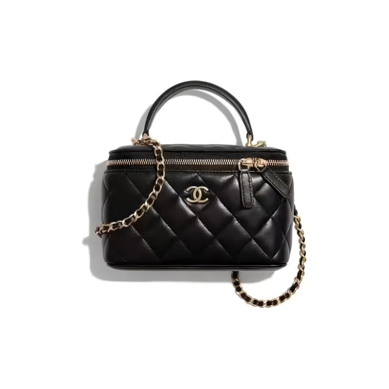 CHANEL Sheepskin Toiletry Bag, Box Bag, Handbag, Shoulder Bag, Crossbody Bag, Mirror Not Included Women's Black-1