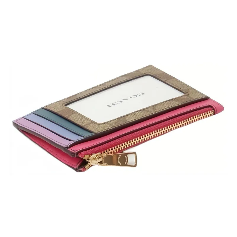 COACH Skinny Id Case Coated Canvas With Leather Key Pouch Card Holder Mini Women's Brown Monogram Multicolor-3