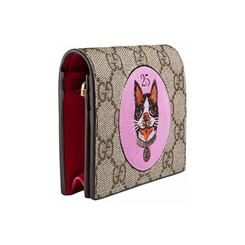 GUCCI Canvas With Leather Card Holder, Wallet Regular Women's Ebony/Pink/Red-1