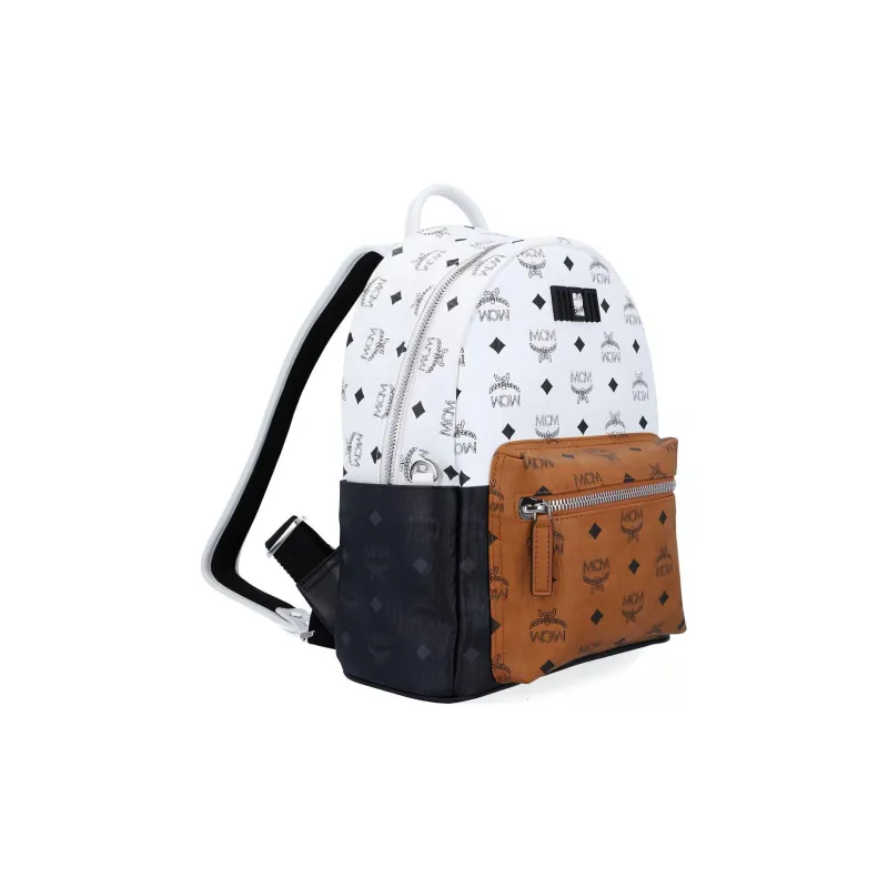 MCM Stark Visetos Cow Leather Backpack Unisex Black White-1