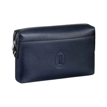 CARTIER Must De Cartier Calfskin Clutch Unisex Marine Blue