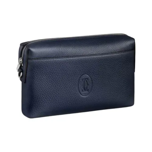 CARTIER Must De Cartier Calfskin Clutch Unisex Navy
