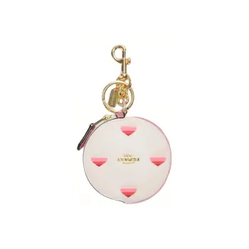 COACH Bag Charm Refined Pebble Leather Coin Purse Charm Bag Accessory Mini Women's White