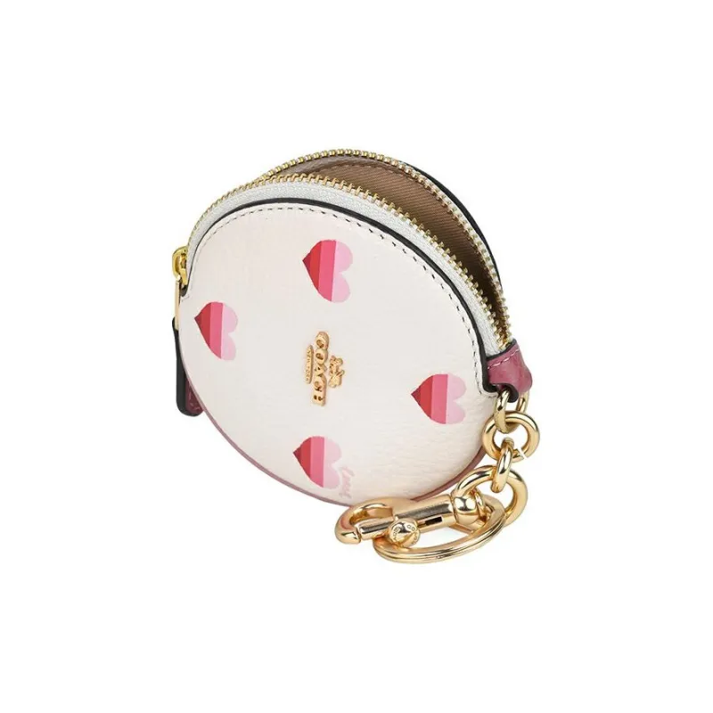 COACH Refined Pebble Leather Coin Purse Charm Bag Accessory Mini Women's White-4