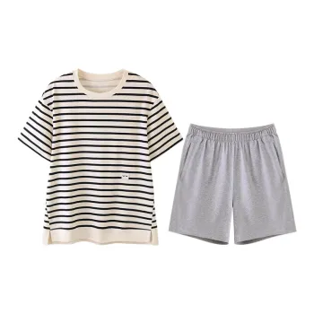 JINGYUN Pajama Set Women's Heather Gray White