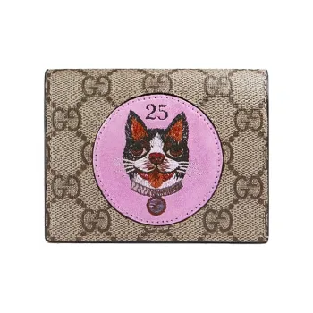 GUCCI Canvas With Leather Card Holder, Wallet Regular Women's Ebony/Pink/Red