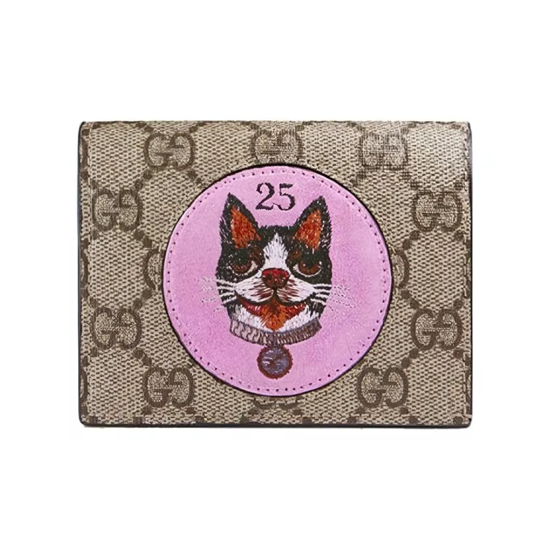 GUCCI Canvas With Leather Card Holder, Wallet Regular Women's Ebony/Pink/Red-0