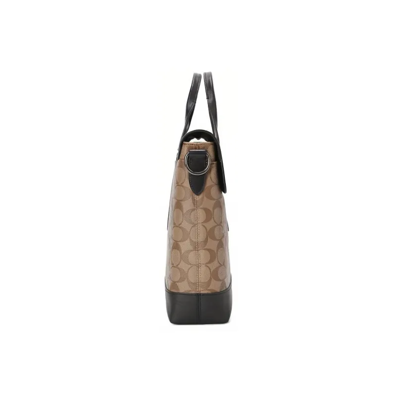 COACH Hamilton Cow Leather Handbag Shoulder Bag Briefcase Large Size Men's Black & Monogram Brown-1
