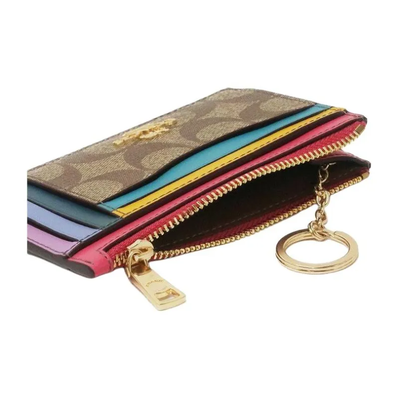 COACH Skinny Id Case Coated Canvas With Leather Key Pouch Card Holder Mini Women's Brown Monogram Multicolor-4