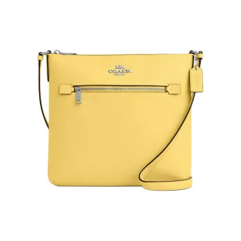 COACH Rowan Cross Grain Leather Paper Bag, Crossbody Bag, Shoulder Bag Women's Silver & Vintage Yellow