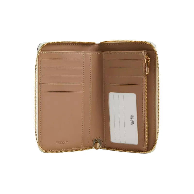 COACH Id Zip Wallet Lizard Embossed Leather Wallet Medium Size Women's Gold & Natural-1