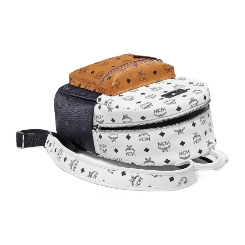 MCM Stark Visetos Cow Leather Backpack Unisex Black White-4