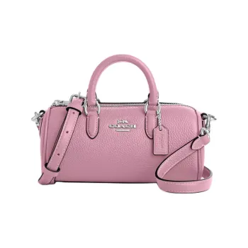 COACH Lacey Pebbled Leather Boston Bag Handbag Shoulder Bag Crossbody Bag Small Size Women's Silver & Tulip Color