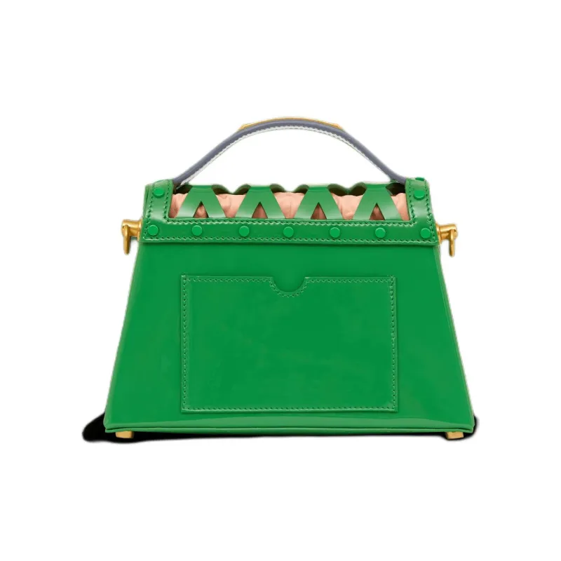 BALMAIN B BUZZ Patent Leather Handbag, Shoulder Bag, Crossbody Bag Women's Green-2