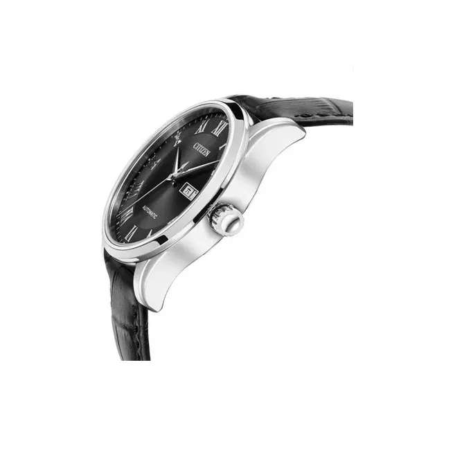 CITIZEN Automatic Mechanical Movement Cowhide Strap Watch Men's Watches Black Dial-1