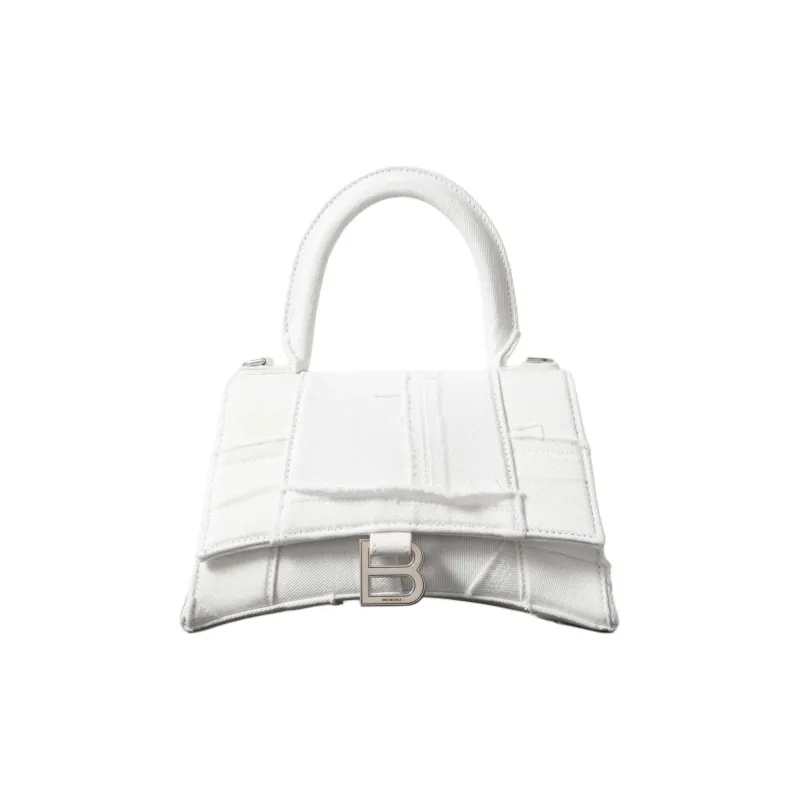 Balenciaga Hourglass Denim Shoulder Bag Crossbody Bag Handbag Women's White-0