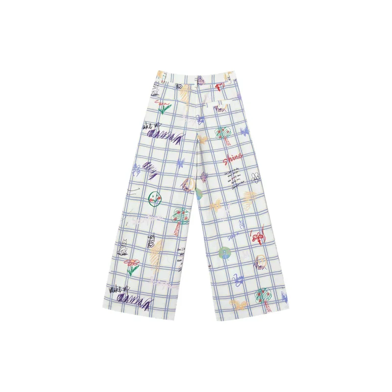 SEENFAAN Casual Pants Women's White Graffiti-1