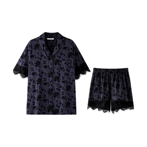 MEITENG Pajama Set Summer Women's Blue Purple