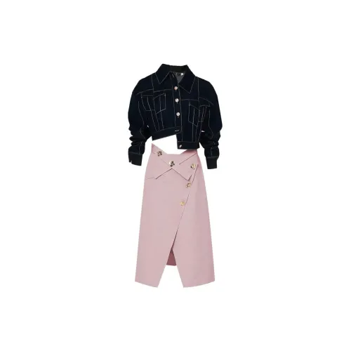 Duffy fashion Two Piece Skirt Sets Women's Set Black+Pink