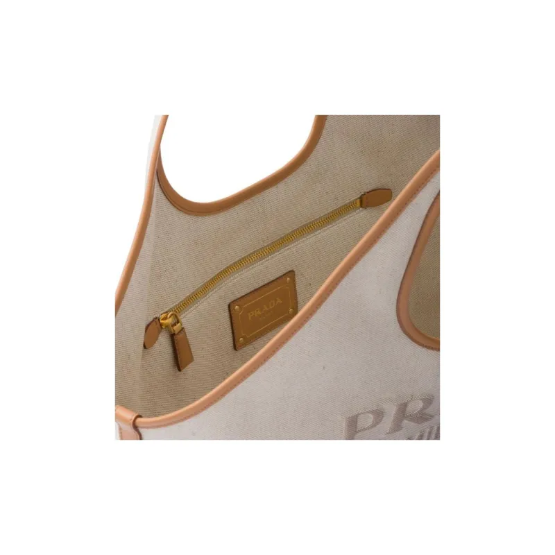 PRADA Linseed With Leather Tote Bag, Shopping Bag, Handbag Large Size Women's Beige & Brown-4