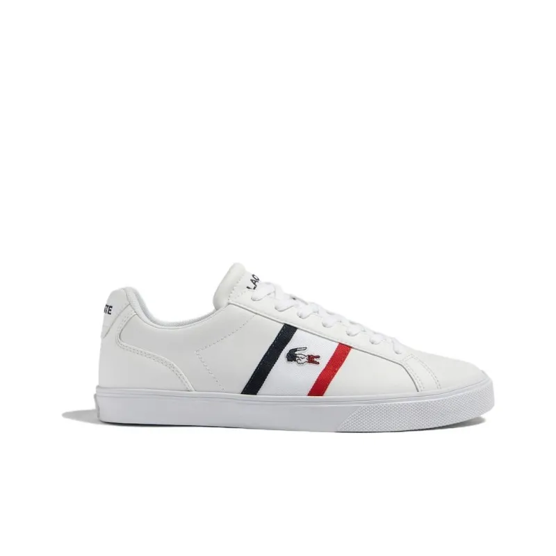 LACOSTE Slip Resistant Low Top Skateboard Shoes Men's White Red Blue-1