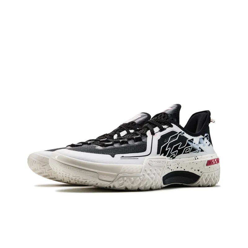 LiNing Jie Ao Black Flame Cushioned Slip Resistant Abrasion Resistant Low Top Basketball Shoes Men's Black White-2