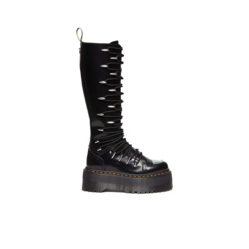 Dr.Martens Knee high Boots Women's Black Yellow Oil Color-1