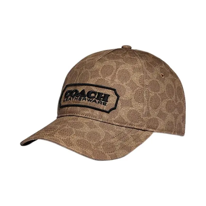 COACH Cotton Leather Baseball Caps Unisex Brown Yellow-0