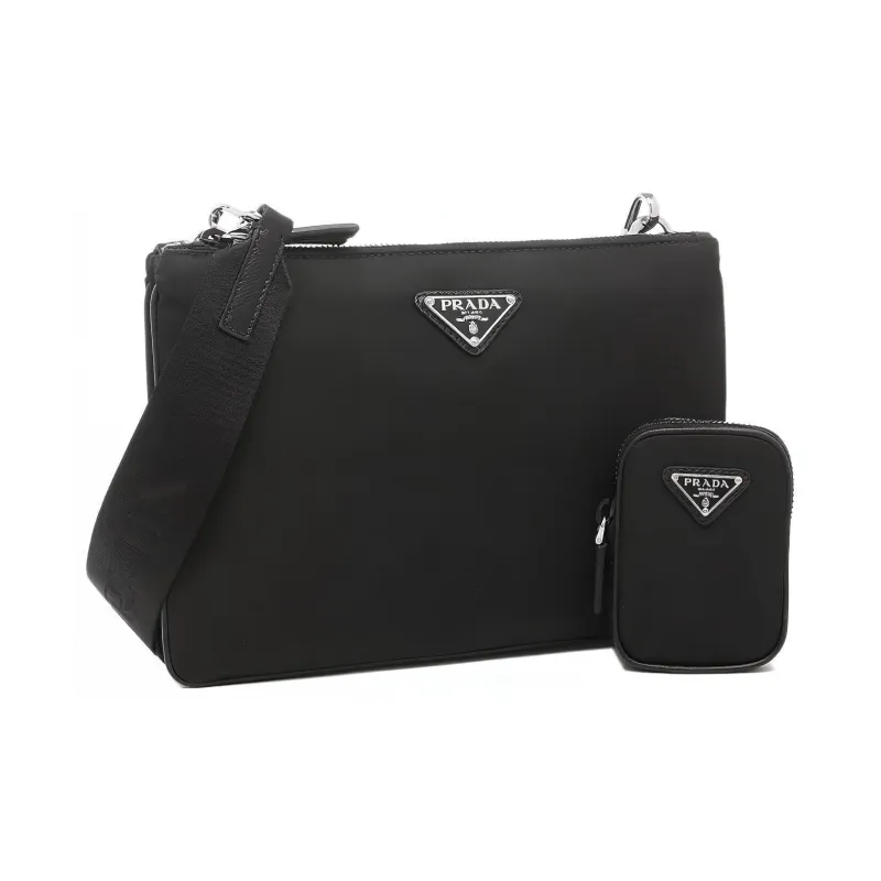 PRADA Recycled Nylon Saffiano Leather 2 in 1 Crossbody Bag Shoulder Bag Men's Black-1