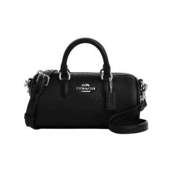 COACH Lacey Pebbled Leather Boston Bag Handbag Shoulder Bag Crossbody Bag Small Size Women's Silver & Black