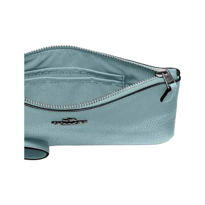 COACH Wristlet Pebbled Leather Mahjong Box Clutch Wrist Bag Small Size Women's Sage Green-3