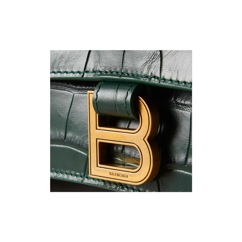 Balenciaga CRUSH Leather Shoulder Bag Women's Dark Green-2