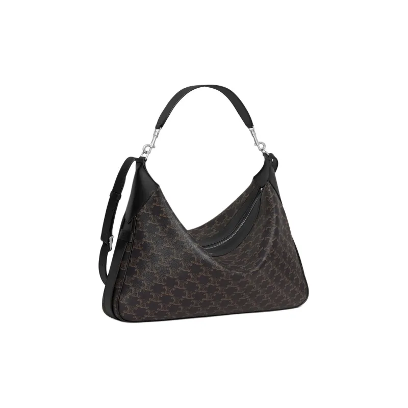 CELINE Romy Collection Canvas paneled Calfskin Trim Shoulder Bag, Crossbody Bag, Handbag Tubas Men's Black-1
